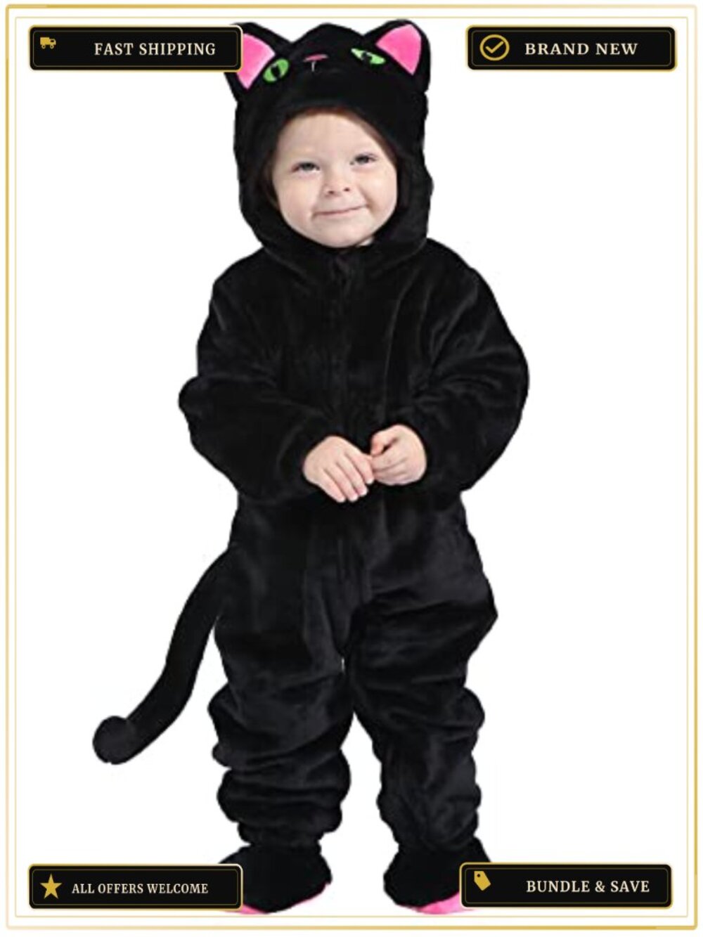Baby Cat Costume Onesie Flannel Hooded Zipper Boys Girls 0-4T Halloween